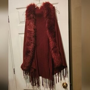 SWEATER COVERUP WITH FAUX FUR TRIM
